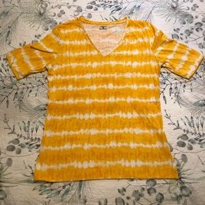 Jones New York Yellow Tie Dyed V-neck Top Tee